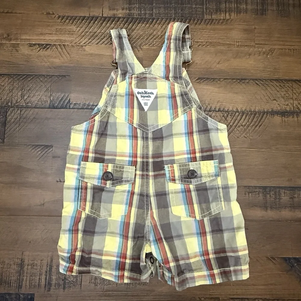 Oshkosh B'Gosh Vestback Plaid Shortalls 12 Months